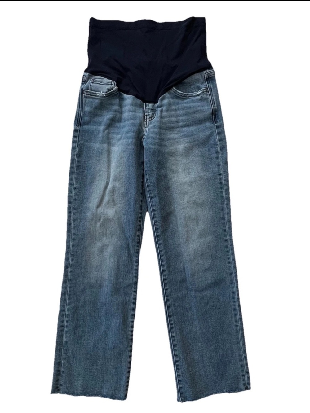 Pink Blush Maternity Jeans Womens 27 Cropped Straight Leg Raw Hem Over Belly